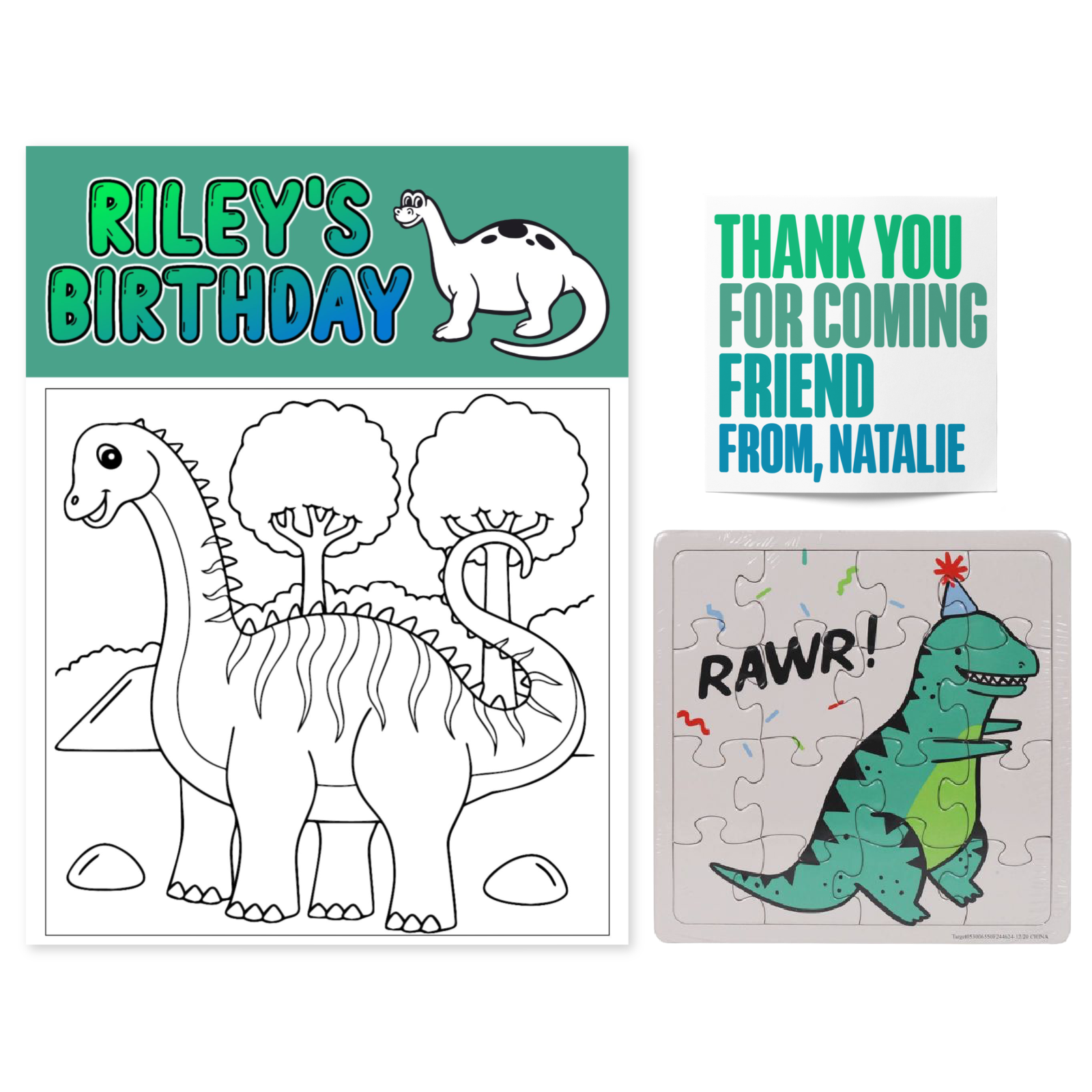 DINOSAUR PUZZLE AND COLORING PARTY FAVOR