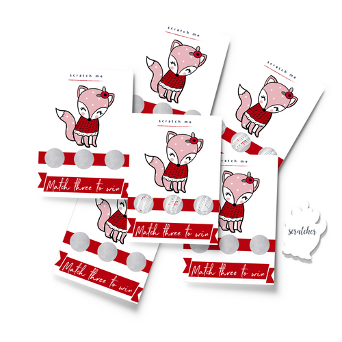 Pink Winter Fox Scratch Off Cards (12 Pack)